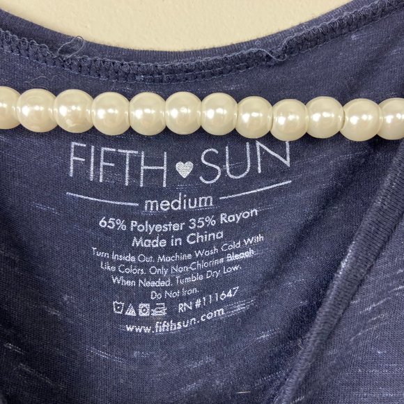 Fifth Sun Navy Blue V neck Tee Short Sleeve Medium - Picture 3 of 4